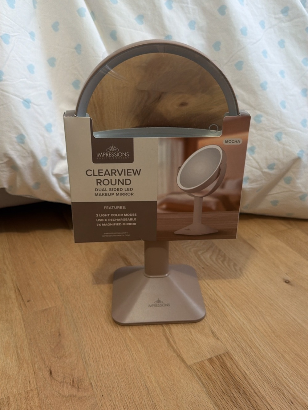 Impressions ClearView Round Dual-Sided LED Makeup Mirror in Mocha Pink-Taupe